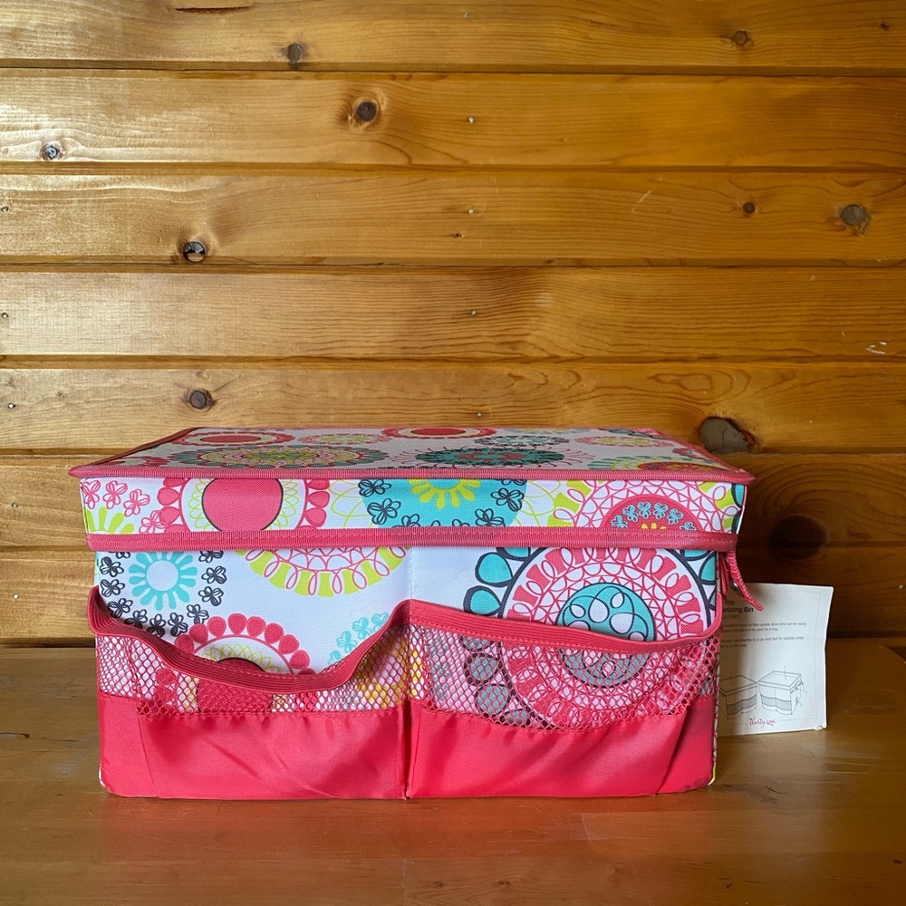 Thirty-One Floral Organizing Bin with Pink Handles